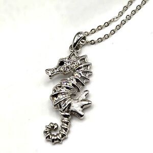 "5/$25" Silvertone Rhinestone Seahorse Pendant Adjustable Chain Necklace 17-20"